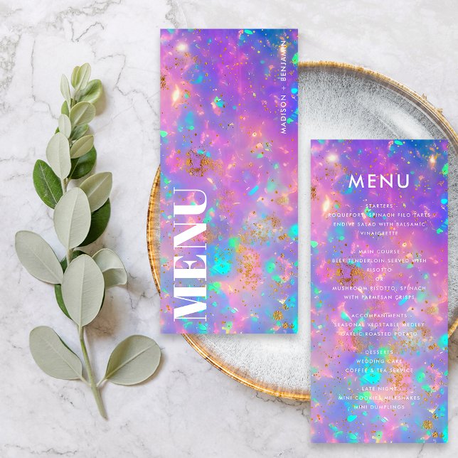 Modelo de Menu de Festa Gold Pedra Opala Chic Mini (Front / Back)
