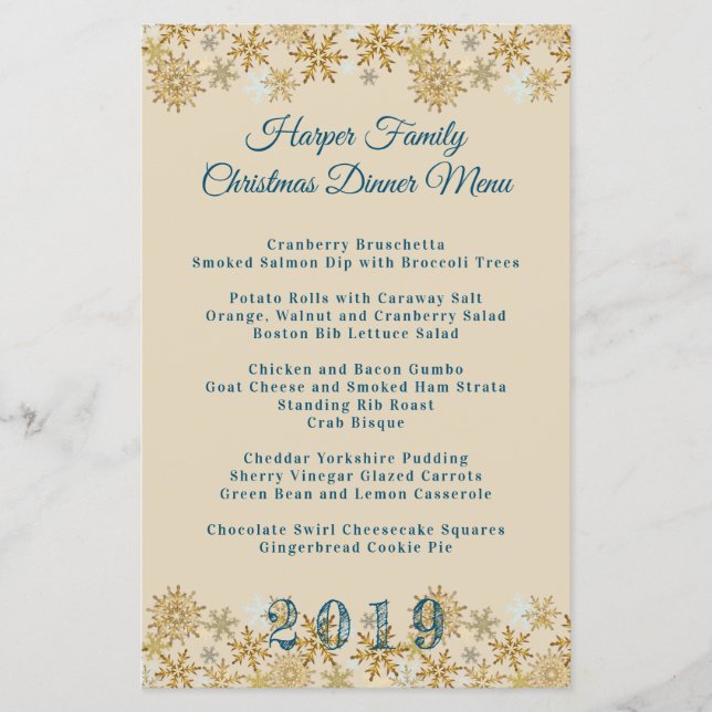 Modelo de Menu de Jantar de Natal com Flocos de Ne (Frente)