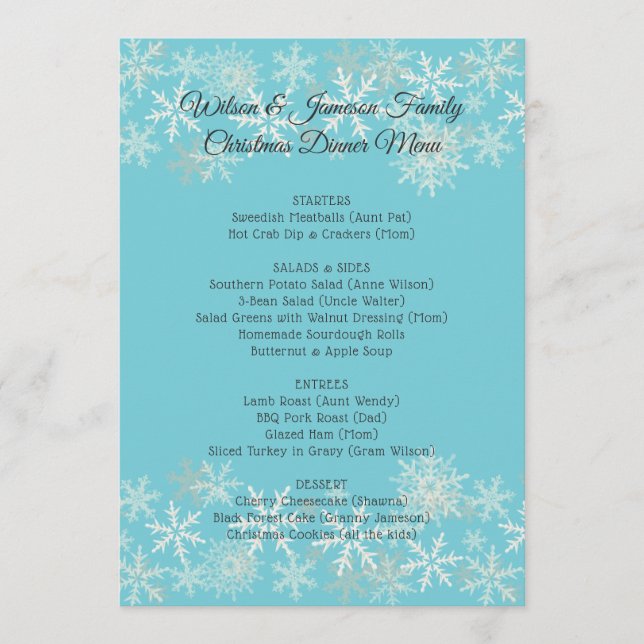 Modelo de Menu de Jantar de Natal da Família Azul (Frente)