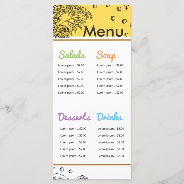Modelo de menu de vegan orgânico do esboço branco  (Frente)