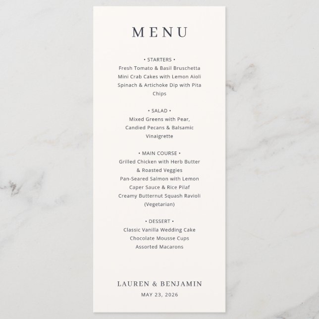 Modelo de Menu Elegante Branco-Esbranquiçado (Frente)