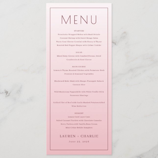 Modelo de Menu Rosa Elegante (Frente)