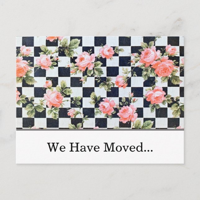 Modelo de Mudança de Endereço com Rosas Rosa Antig (Frente)