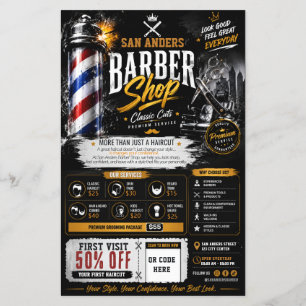 Modelo de panfleto de barbearia editável   Design 