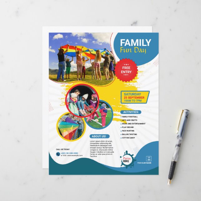 Modelo de Panfleto de Dia de Diversão em Família (Frente/Verso In Situ)