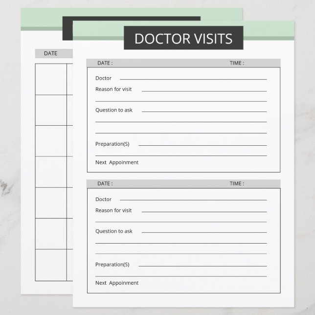 modelo de planejador de visita médica (Frente/Verso)