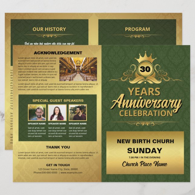 Modelo de Programa de Aniversário da Igreja (Frente/Verso)