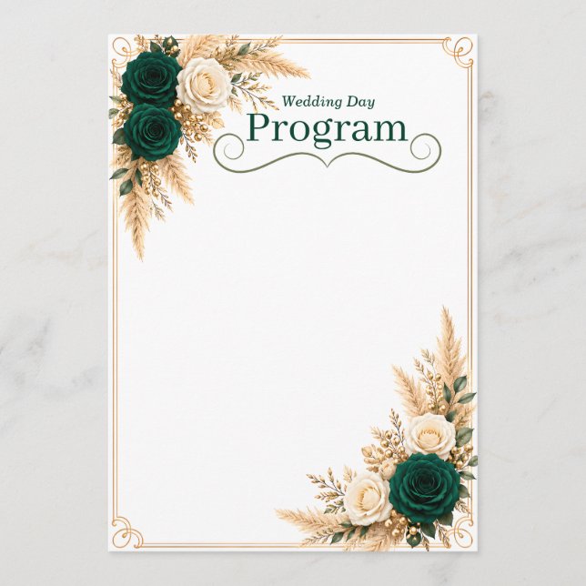 Modelo de Programa de Casamento em Verde Esmeralda (Frente)