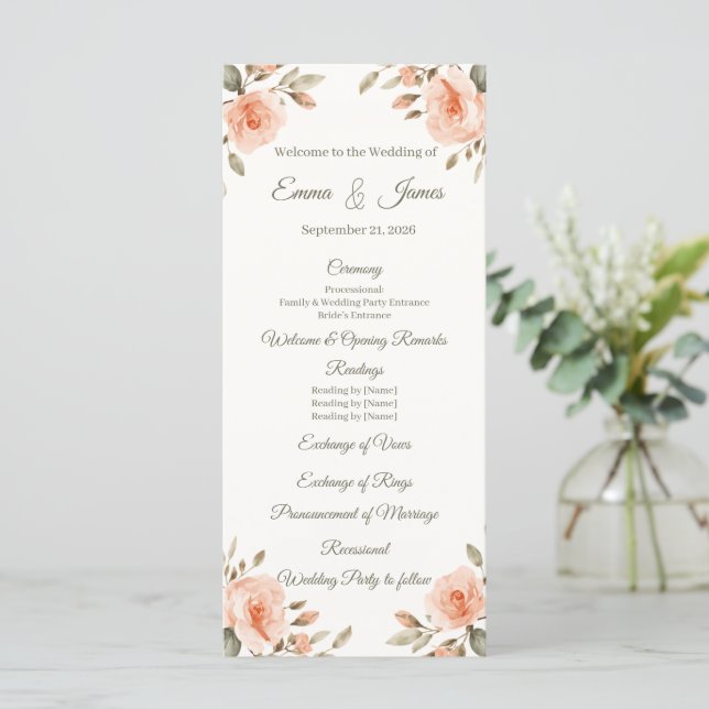 Modelo de Programa de Casamento Personalizado Flor (Em pé/Frente)