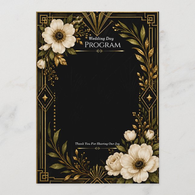 Modelo de Programa de Casamento Preto e Dourado Ar (Frente)