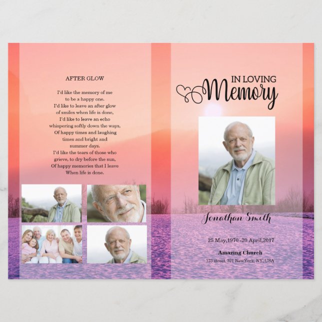 Modelo de programa de funeral roxo (Frente)