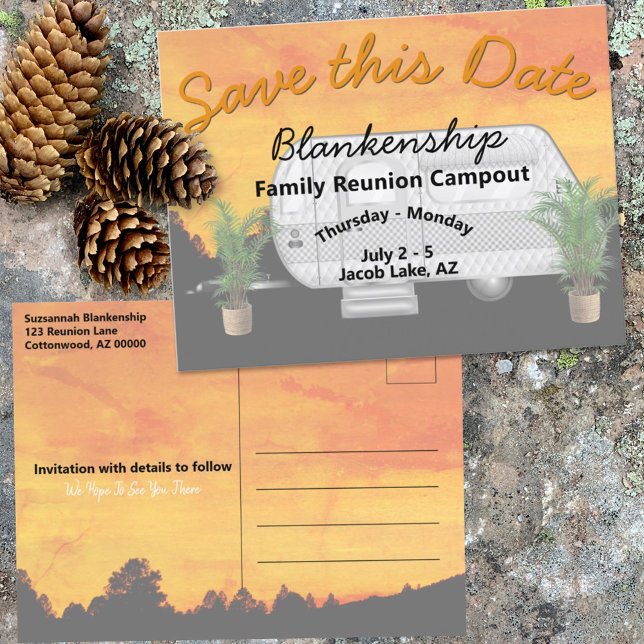 Modelo de Salvar Data de Reunião de Festa de Acamp (Criador carregado)