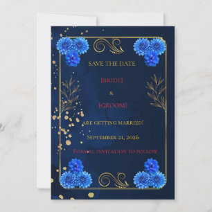 Modelo de Save the Date de Casamento Azul Marinho 