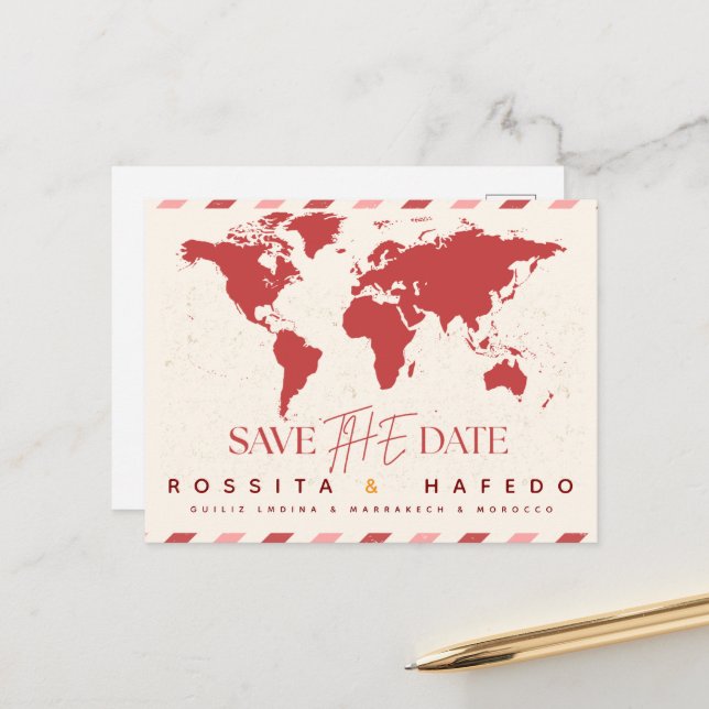 Modelo de Save the Date de Casamento de Destino, Á (Frente/Verso In Situ)