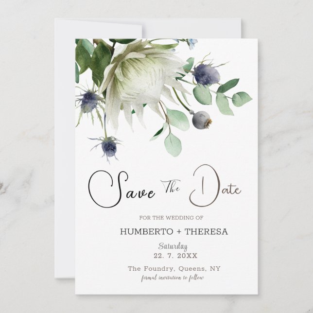 Modelo de Save The Date de Flores de Cardo (Frente)