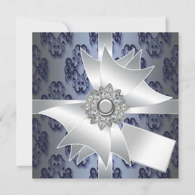 Modelo do Convite de festas marinho azul do Damasc (Frente)