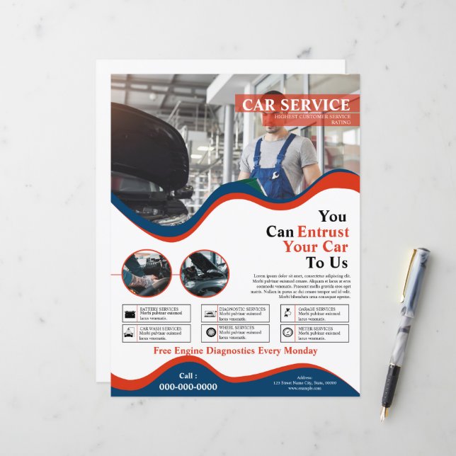 Modelo do Folheto de Serviço do Carro (Frente/Verso In Situ)