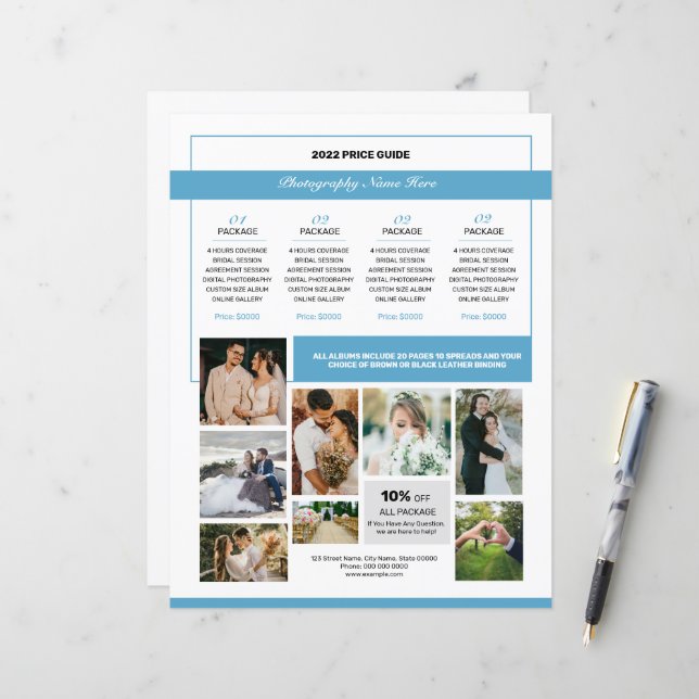 Modelo do Guia de Preços para Fotografia de Casame (Frente/Verso In Situ)