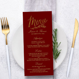 Modelo do Menu de Casamento de Folha de Ouro Chic