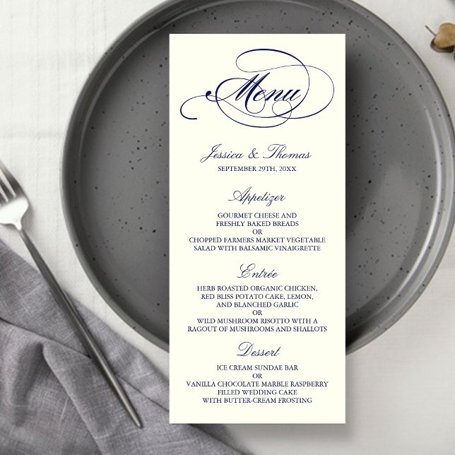 Modelo do Menu Marinho de Casamento de  e marfim (Criador carregado)