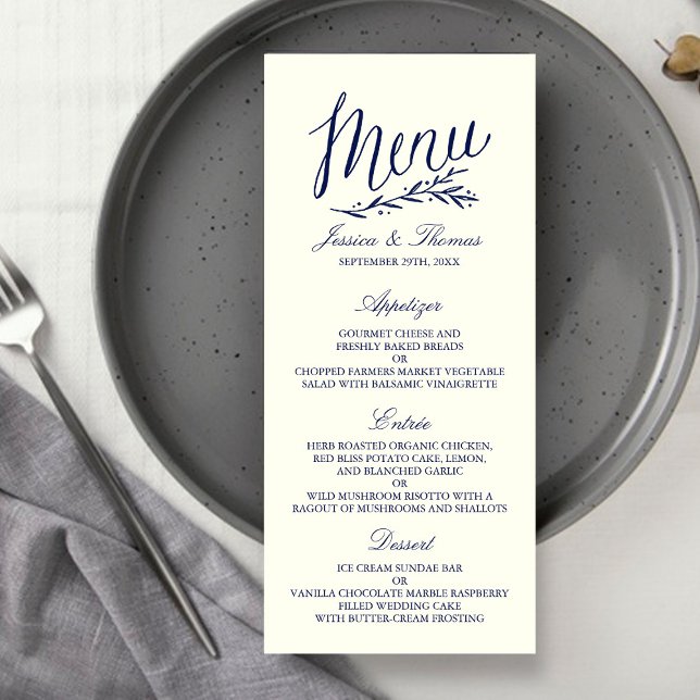 Modelo do Menu Marinho de Casamento de  e marfim (Criador carregado)