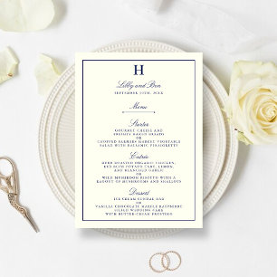 Modelo do Menu Marinho de Casamento de e marfim