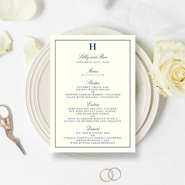 Modelo do Menu Marinho de Casamento de  e marfim (Criador carregado)