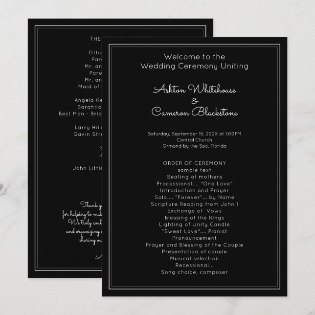 Modelo do Programa de Casamento Simples Negro Simp (Frente/Verso)