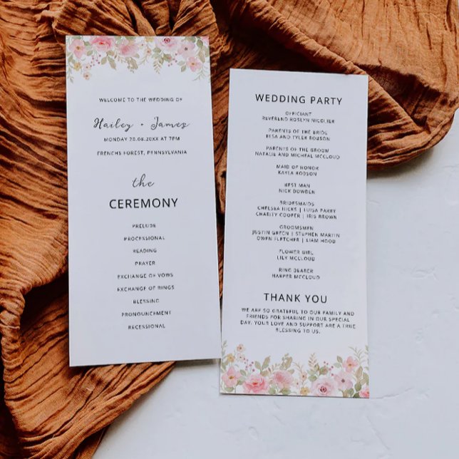 Modelo do Programa de Cerimônia de rosa (Rose Wedding Ceremony Program Template)