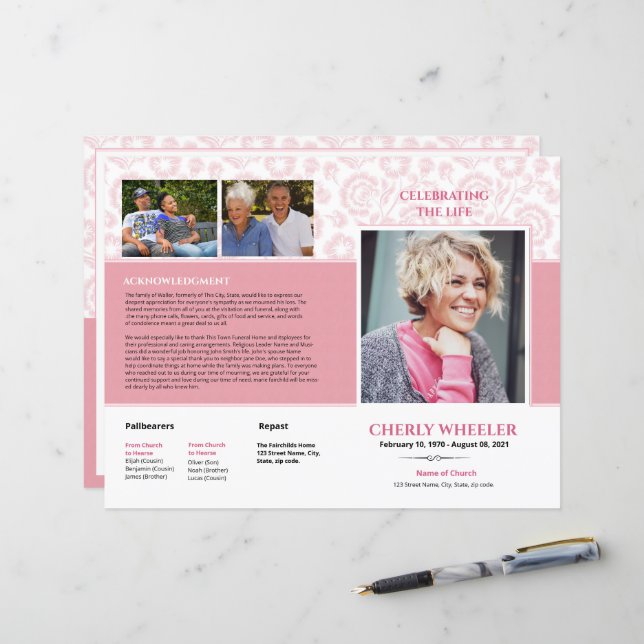 Modelo do Programa Funeral Floral Rosa (Frente/Verso In Situ)