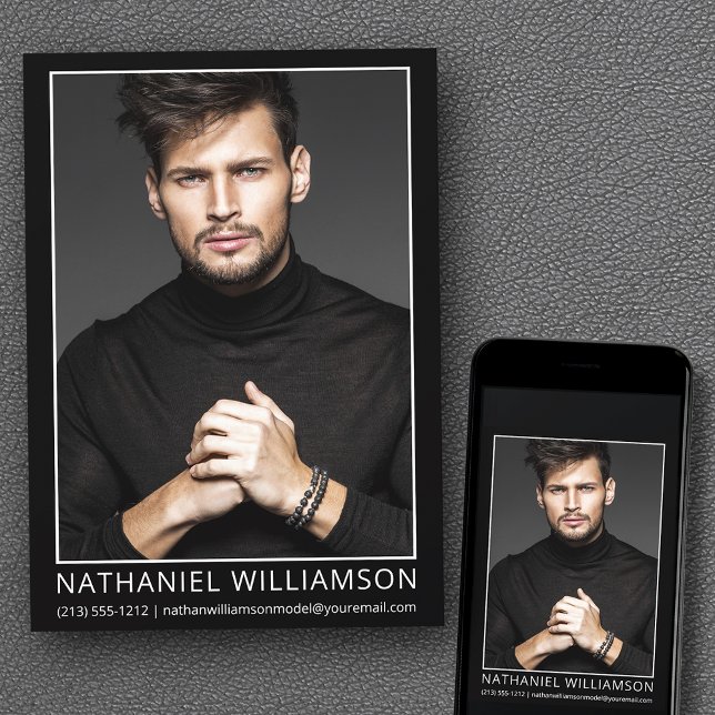 Modelo e Cartão com fotos de Ator do Modern Pro (Customize to change background color, text size, style or to add more photos to back of card.)