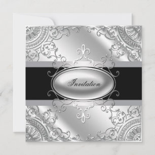 Modelo Elegante de Convite de festas preto e prata