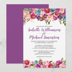 Modelo floral roxo do convite do casamento
