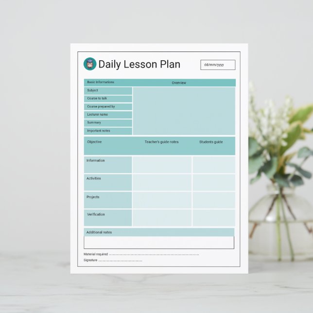 Modelo para Impressão do Lesson Planner (Em pé/Frente)