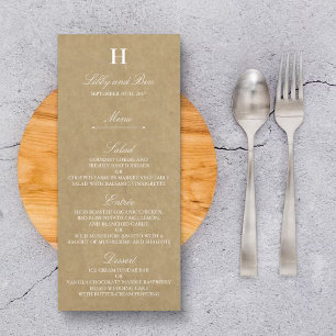 Modelo rústico do menu do casamento de Kraft do