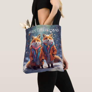 Modelo Tote Bag Cute Raposa Numa Floresta Neve