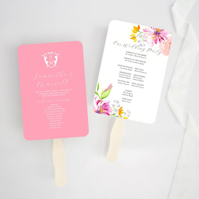 Modelos de Leque de Programa de Casamento Floral M (wedding program fan templates unique watercolor florals by Victoria Grigaliunas of Do Tell A Belle)