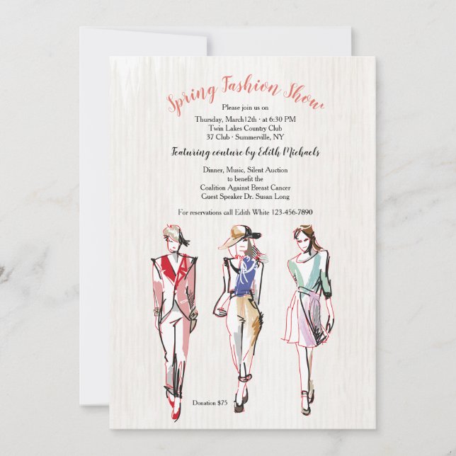 Modelos de Moda Três Apresentação de Modos Convite (Frente)