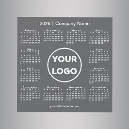 Modern 2026 Calendar Company Logo Dark Gray Magnet