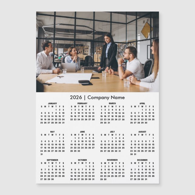 Modern 2026 Calendar Company Name Photo Magnet (Frente)
