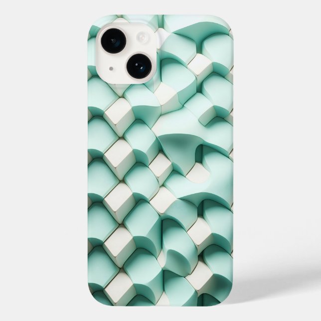 Modern 3D Teal and White Geometric Phone Case  (Verso)
