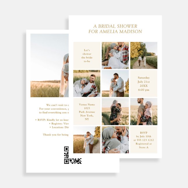 Modern 9 Photo White Bridal Shower Flyer (Criador carregado)