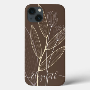 Modern Abstrato Boho Floral Plant Art Decor Brown