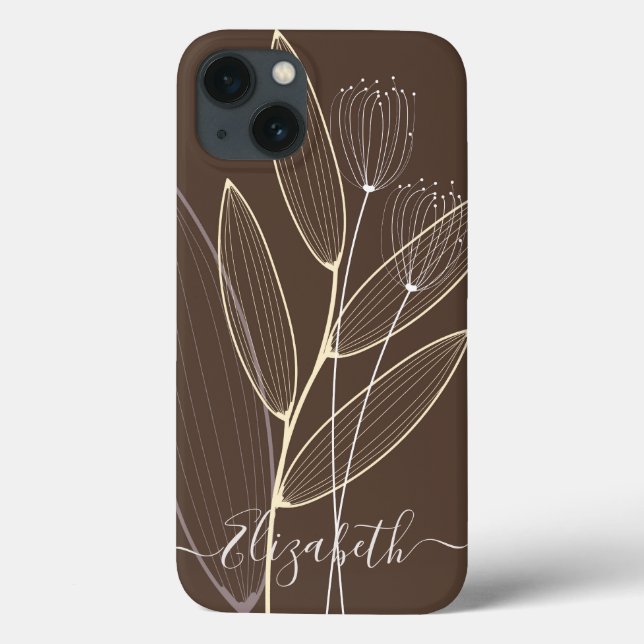 Modern Abstrato Boho Floral Plant Art Decor Brown (Verso)
