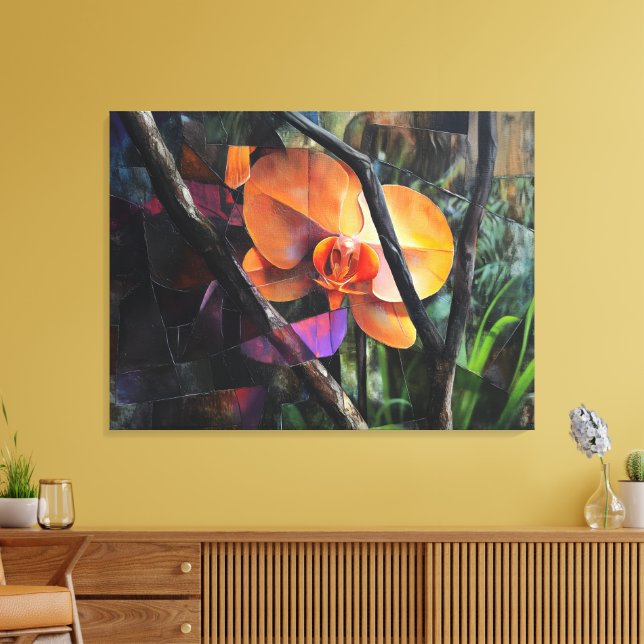 Modern Art Abstract Cubist Orchid Stretched Canvas (Insitu(Sala de estar))