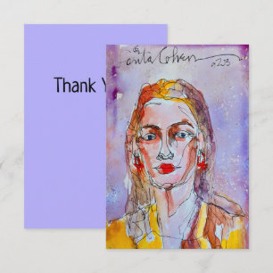 Modern Art Watercolor Mulher: Obrigado Cartões