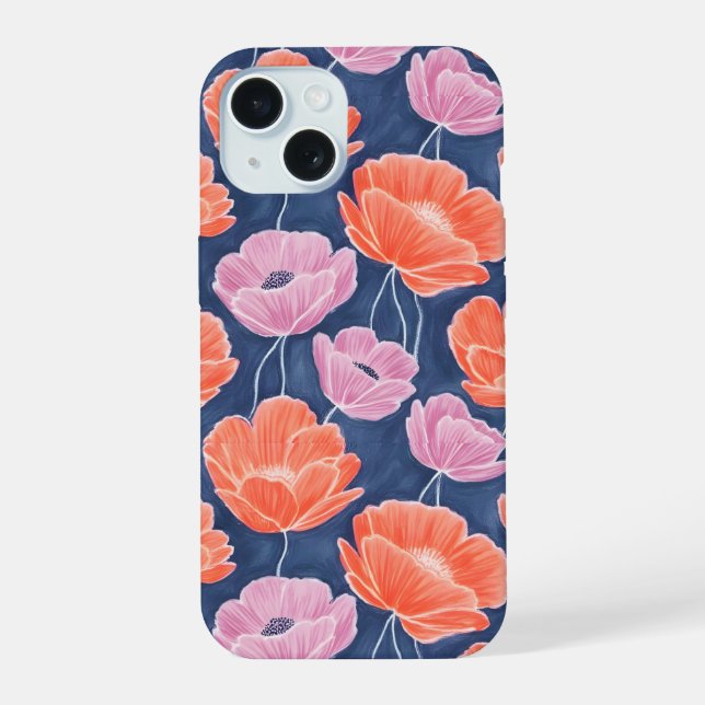 Modern Artistic Coral Pink Poppies Floral (Verso)