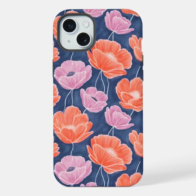 Modern Artistic Coral Pink Poppies Floral (Verso)