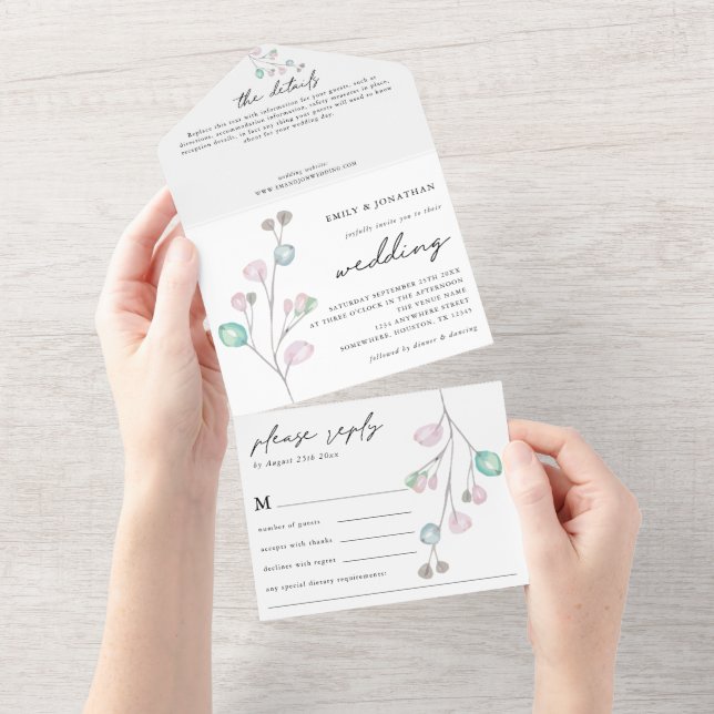 Modern Artsy Pastel Deixa Casamento Rosa De Teal (Aba destacável)