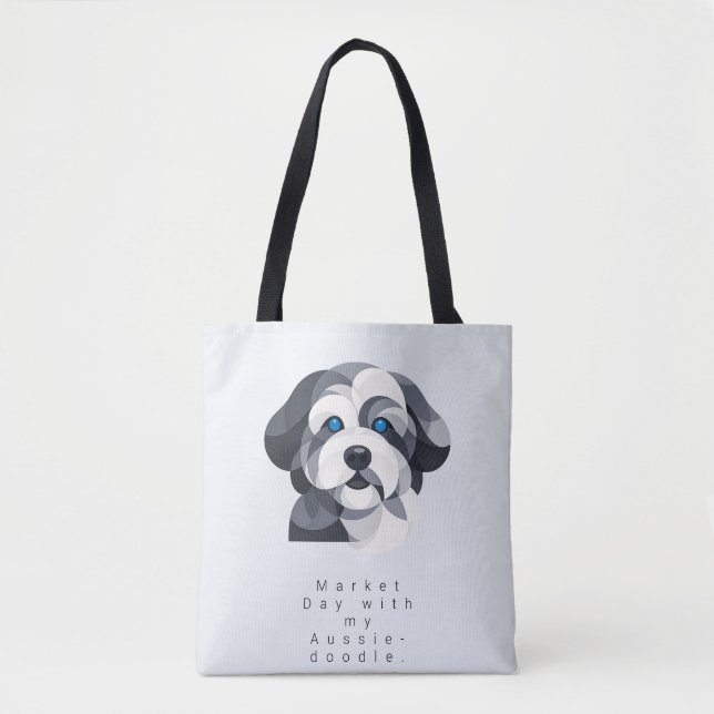 Modern Aussiedoodle Art Tote Bag - Blue Merle Geom (Frente)